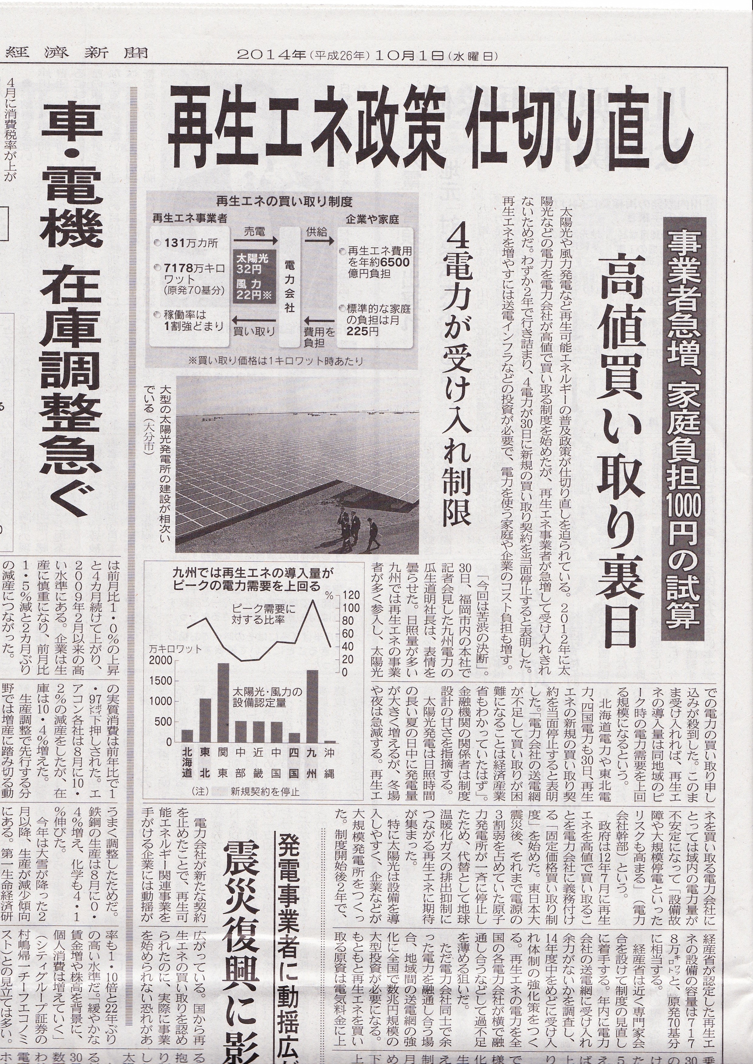2014年10月1日日経新聞記事